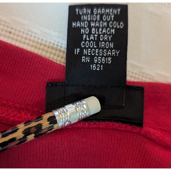 Rafaella Red Embellished Round Neck Cotton Stretch Top Sz Lg - Picture 3 of 7